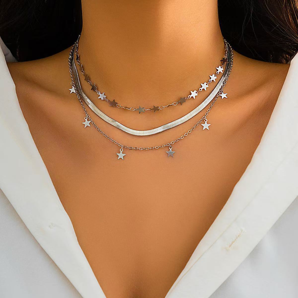 Euro-American Cross-Border  Crystal Star-Shaped Clavicle Necklace