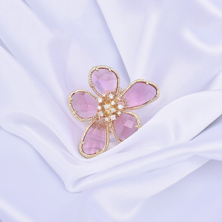 Exaggerated Crystal Flower Ring For Women, Stylish