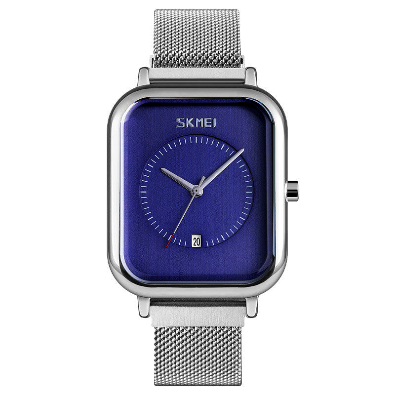 Fashionable Mens Square Business Quartz  Mesh-Strap Waterproof Calendar Watch