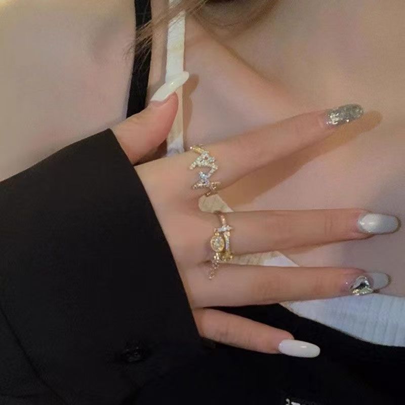 2PC Y2K Bling Zircon Open Ring, Korean & Japanese Style