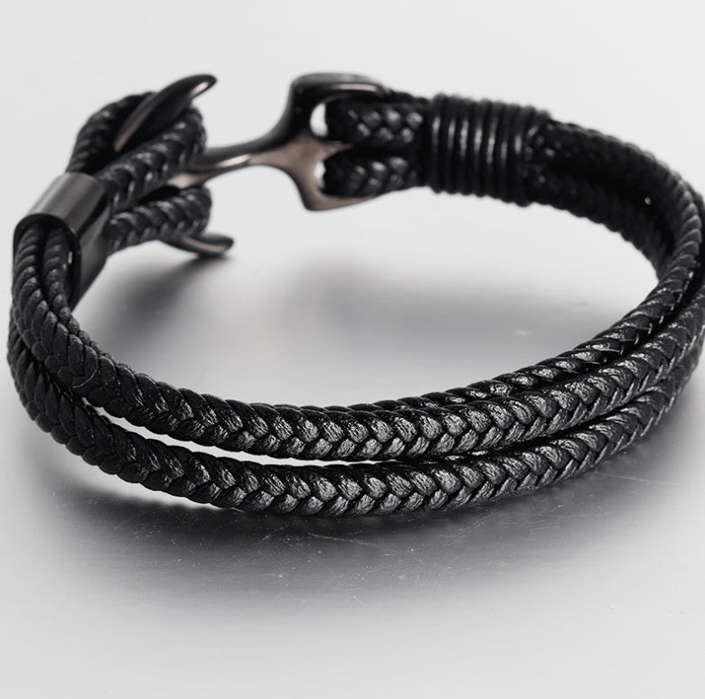 Vintage Anchor Leather Bracelet