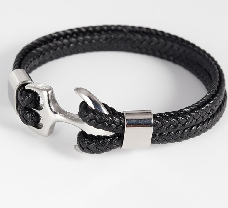 Vintage Anchor Leather Bracelet