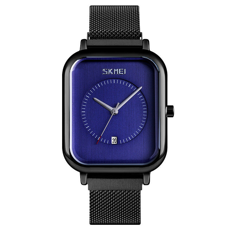 Fashionable Mens Square Business Quartz  Mesh-Strap Waterproof Calendar Watch