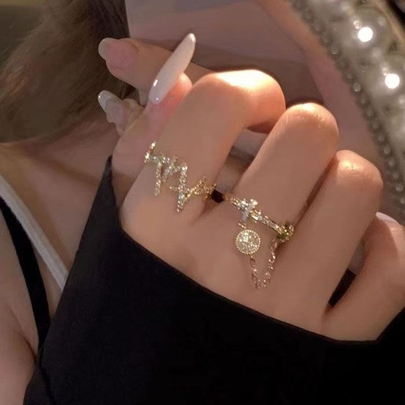 2PC Y2K Bling Zircon Open Ring, Korean & Japanese Style