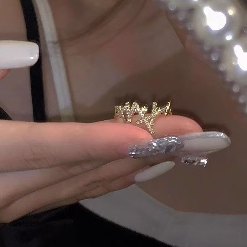 2PC Y2K Bling Zircon Open Ring, Korean & Japanese Style