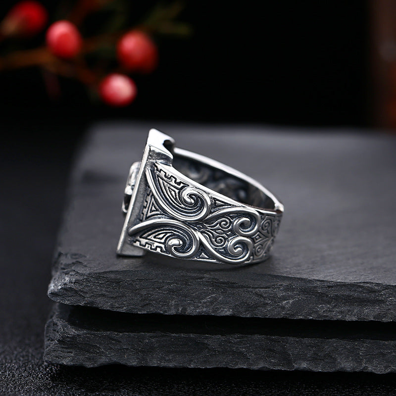 925 Sterling Silver Poker Card Ring Open-End Adjustable