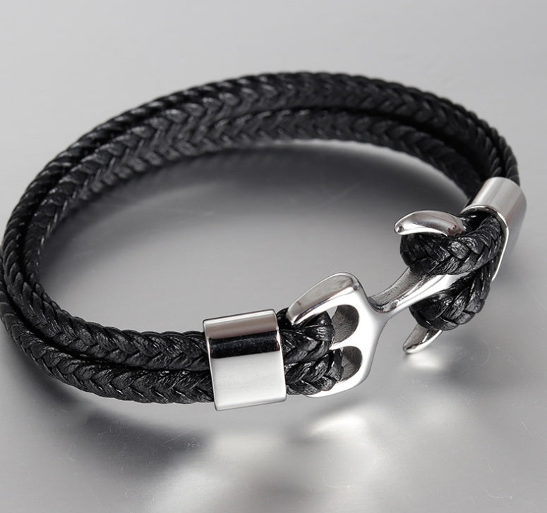 Vintage Anchor Leather Bracelet