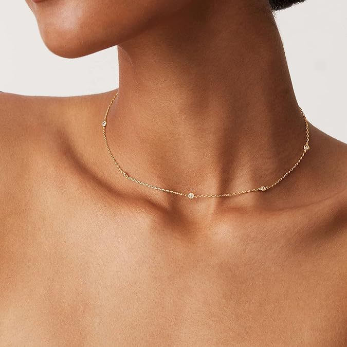 14k Solid Gold Plated Personalized Rhinestone Necklace For Women