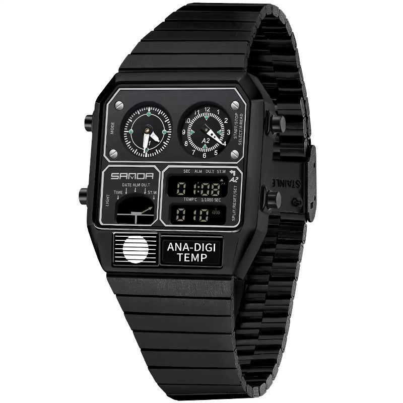 Multifunctional Retro Square Waterproof Mens Watch With Temperature Measurement