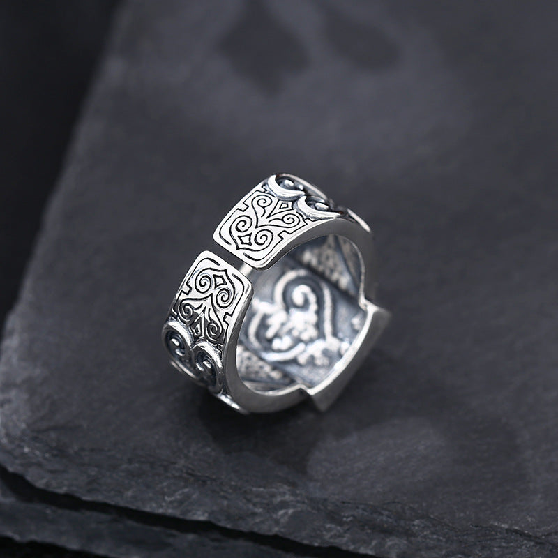 925 Sterling Silver Poker Card Ring Open-End Adjustable