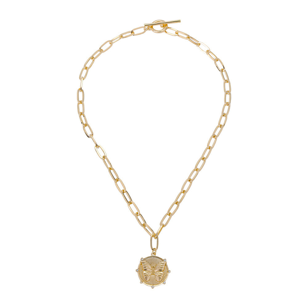 New Arrival Womens Copper-Gilded Butterfly Pendant Necklace