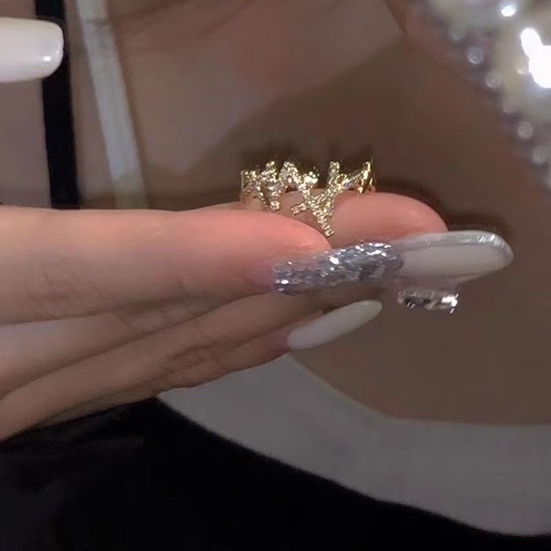 2PC Y2K Bling Zircon Open Ring, Korean & Japanese Style