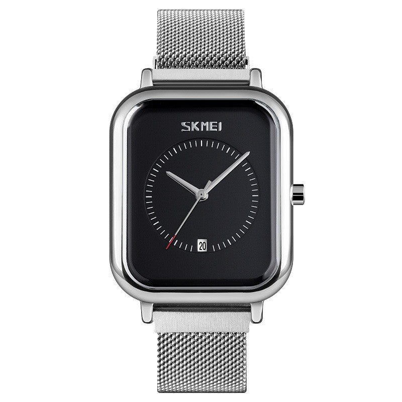 Fashionable Mens Square Business Quartz  Mesh-Strap Waterproof Calendar Watch