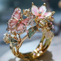 New Colorful Enamel Butterfly & Flower Open Ring, Fashion Jewelry