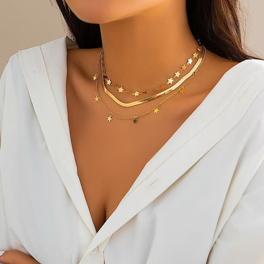 Euro-American Cross-Border  Crystal Star-Shaped Clavicle Necklace