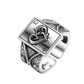 925 Sterling Silver Poker Card Ring Open-End Adjustable