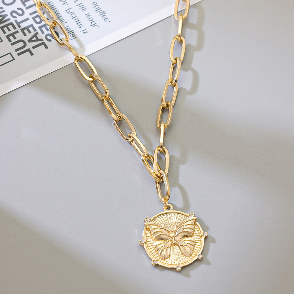 New Arrival Womens Copper-Gilded Butterfly Pendant Necklace