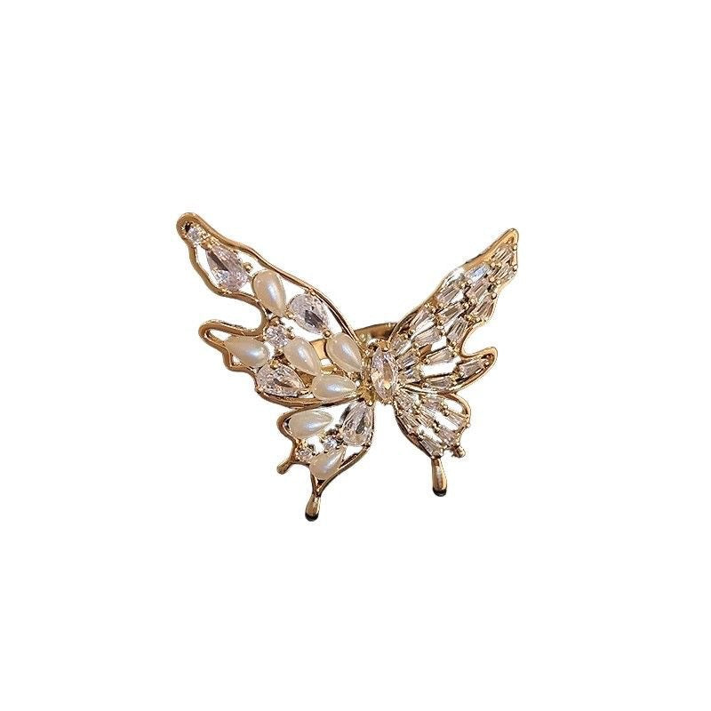 Butterfly Pearl Open Ring Elegant