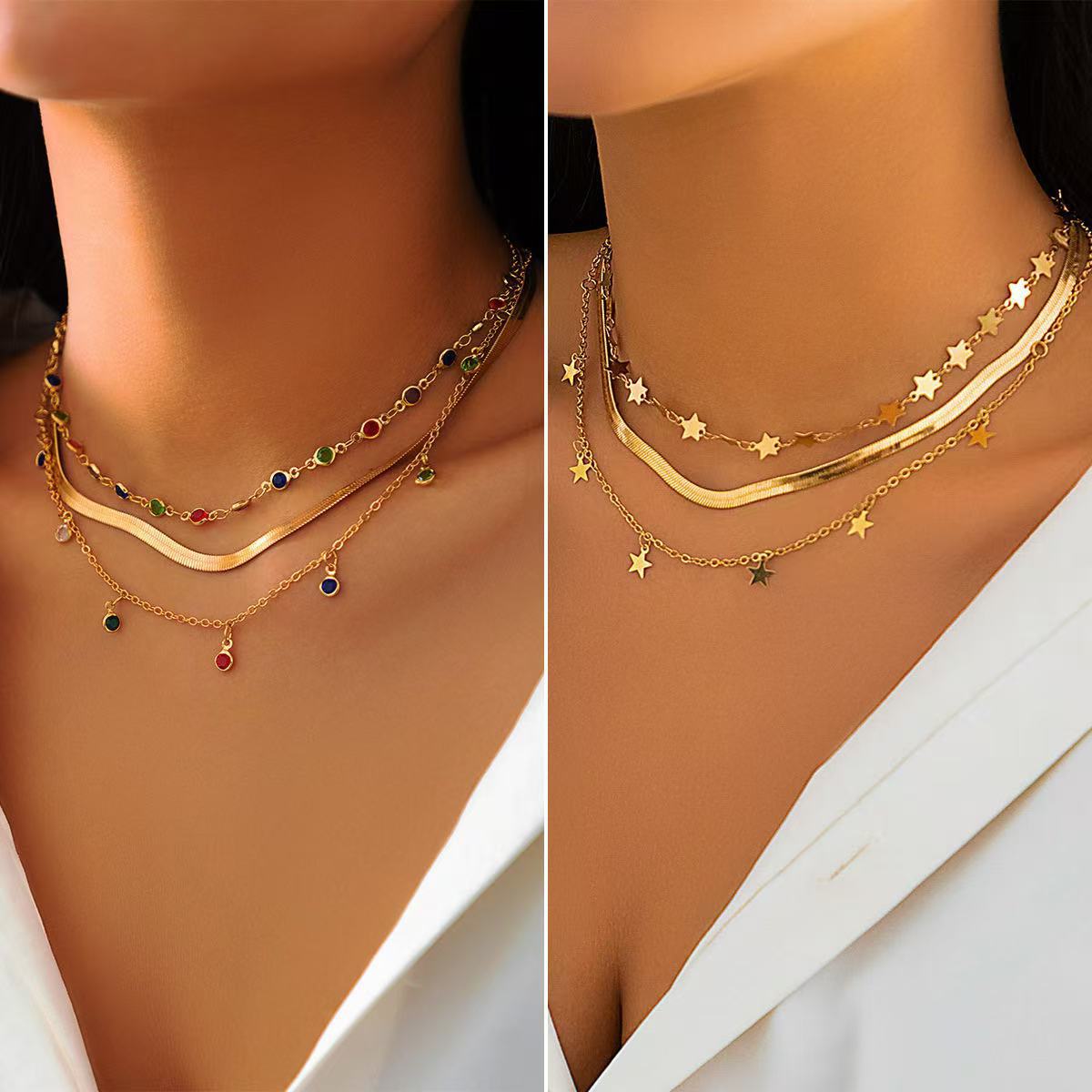 Euro-American Cross-Border  Crystal Star-Shaped Clavicle Necklace