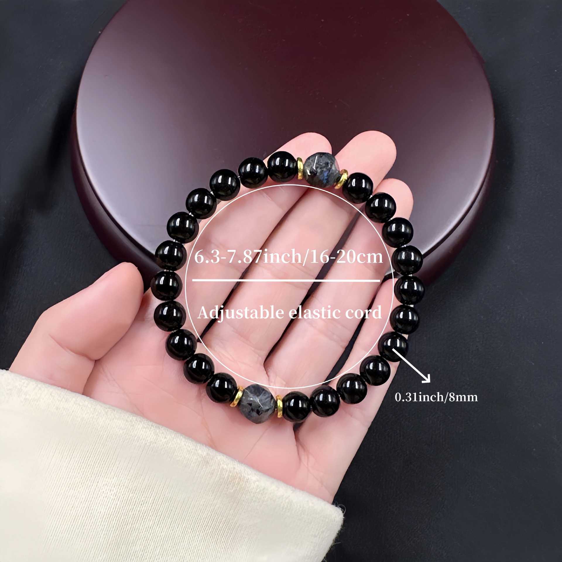 Retro Obsidian Elastic Handmade Mens Bracelet